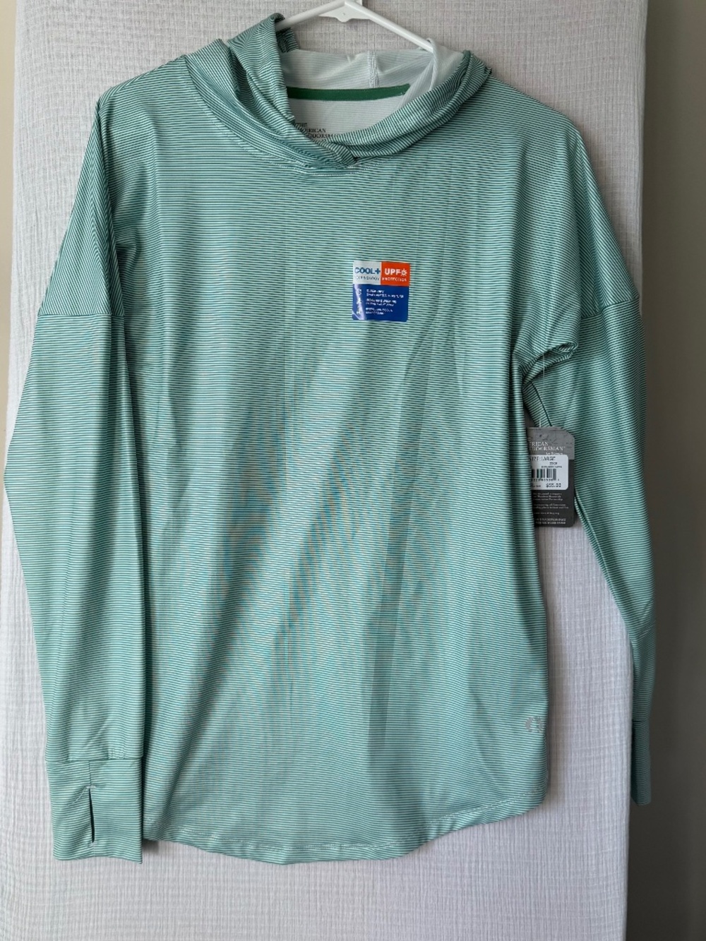 The American Outdoorsman Green Striped Women’s Hoodie UPF Sun Protect Sz Lg